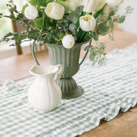 Rosehill Cottage Green Gingham Ruffled Cotton Table Runner - 12x48 Green & Natural Table Runner