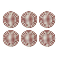 Rosehill Cottage Dusty Rose Gingham Round Ruffled Cotton Placemats - Set of 6 - 15in Pink & Natural Table Mats