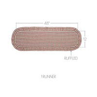 Rosehill Cottage Dusty Rose Gingham Ruffled Cotton Table Runner - 12x48 Pink & Natural Oval Runner