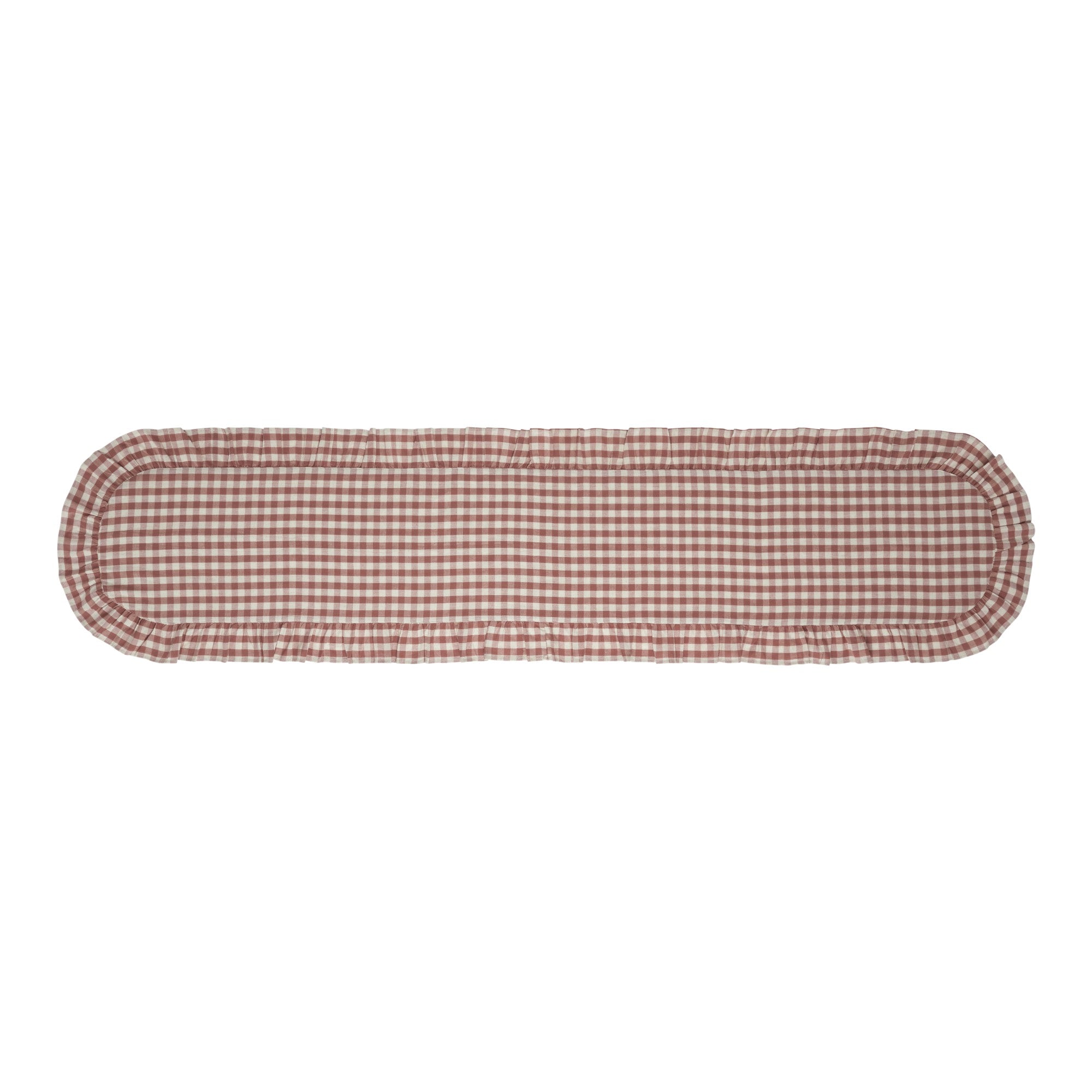 Rosehill Cottage Dusty Rose Gingham Ruffled Cotton Table Runner - 12x72 Pink & Natural Oval Runner