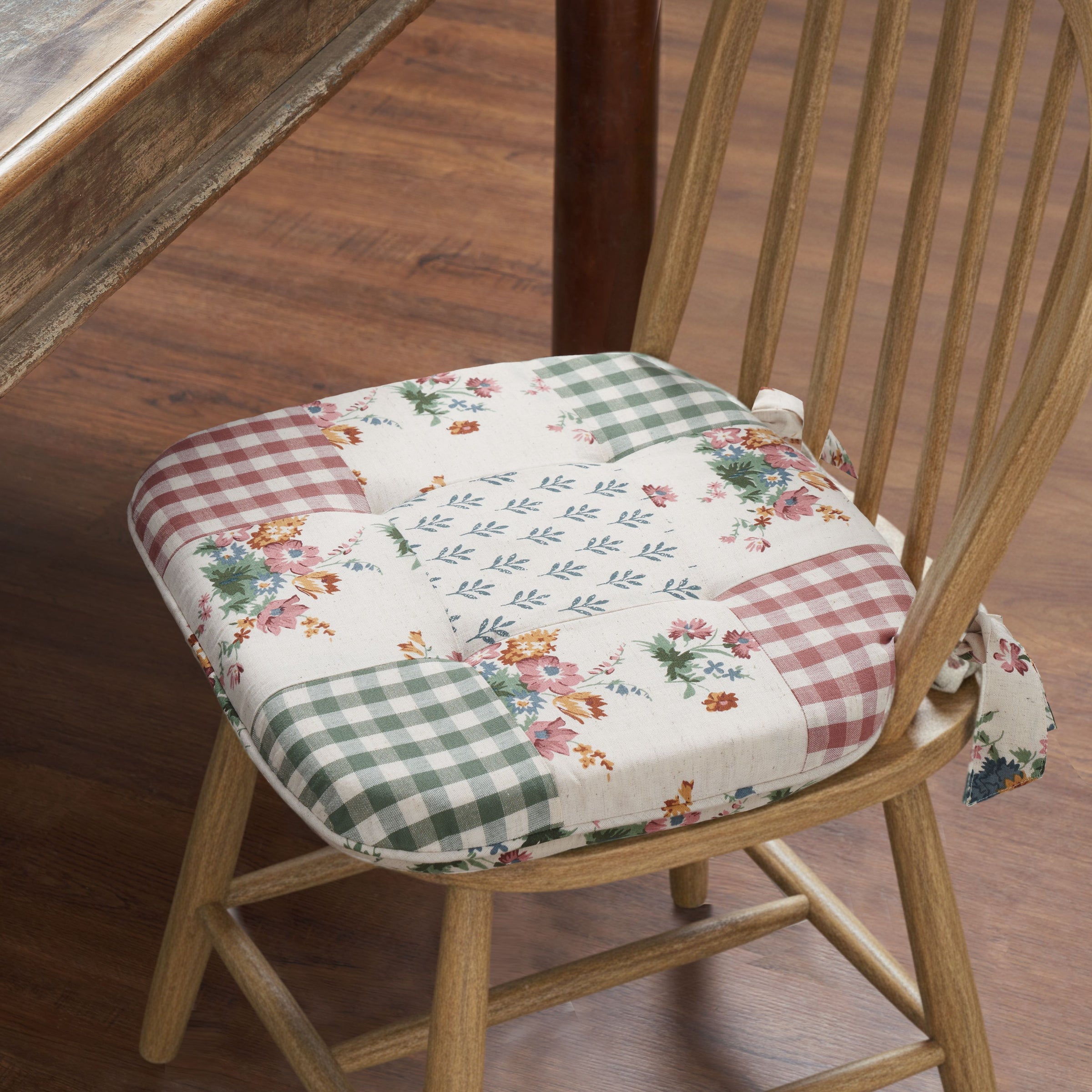 Rosehill Cottage Dusty Rose & Natural Patchwork Cotton Chair Pad - 15.5x17 Cushioned Seat Cushion