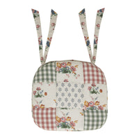 Rosehill Cottage Dusty Rose & Natural Patchwork Cotton Chair Pad - 15.5x17 Cushioned Seat Cushion