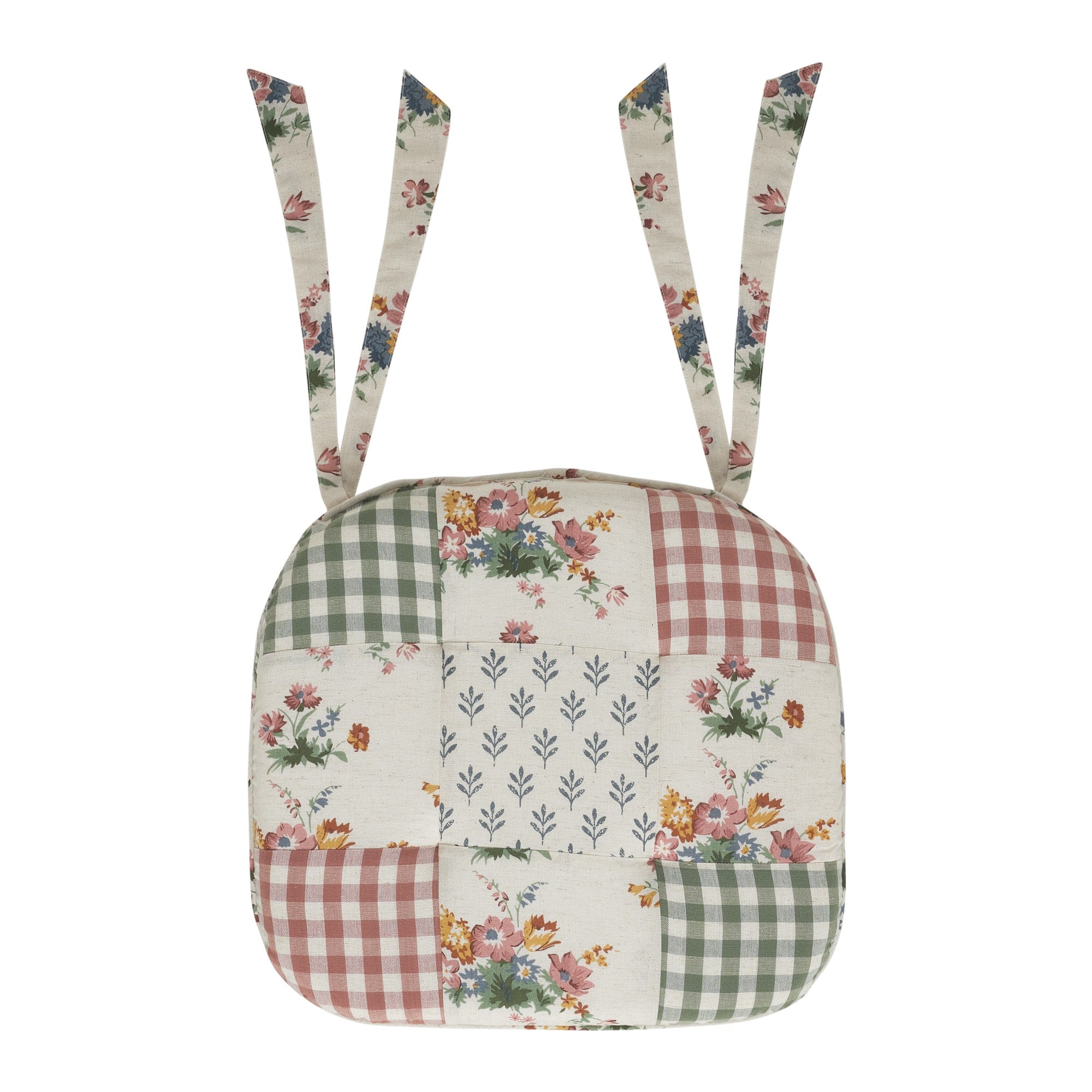 Rosehill Cottage Dusty Rose & Natural Patchwork Cotton Chair Pad - 15.5x17 Cushioned Seat Cushion