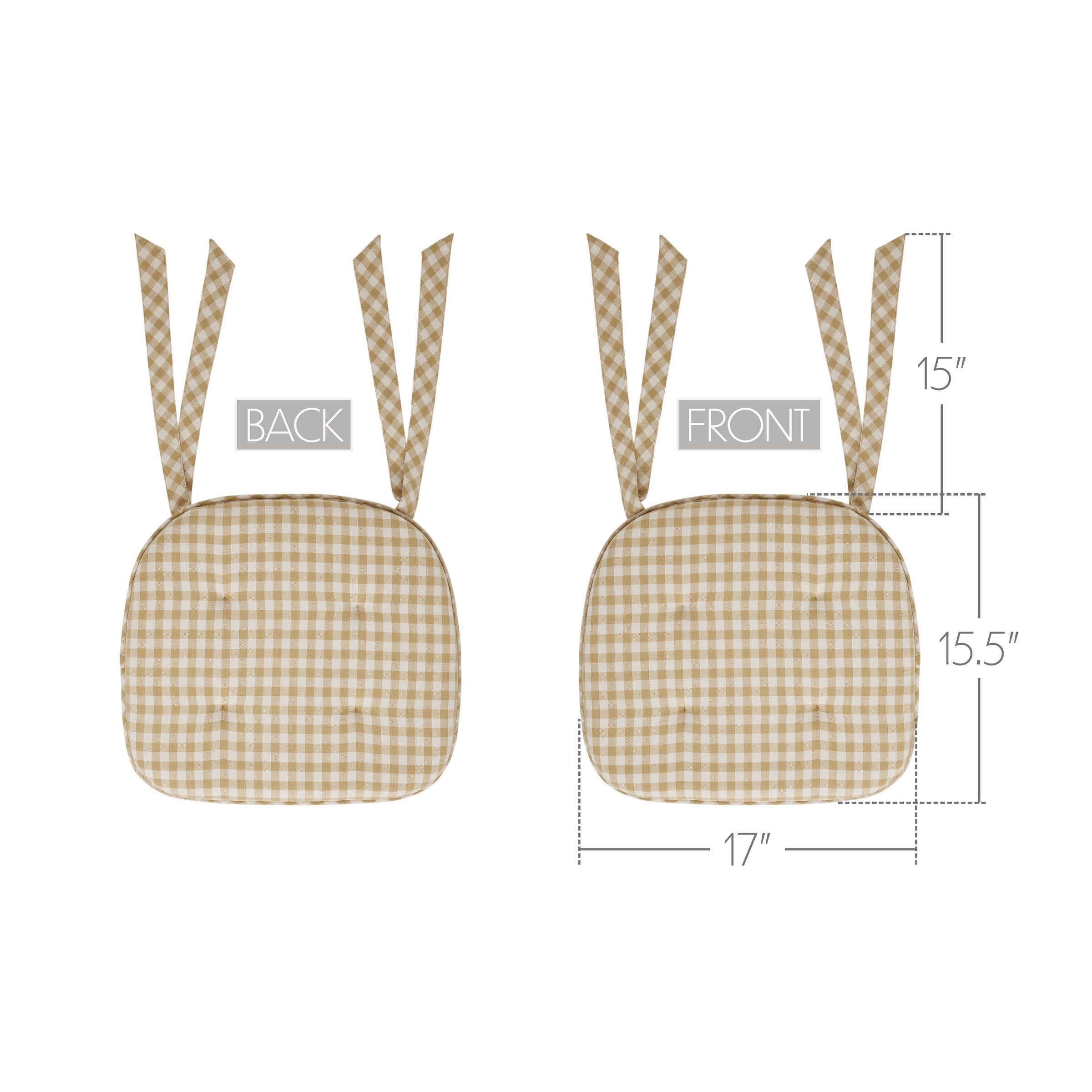 Golden Wheat Gingham Cotton Chair Pad - 15.5x17 Cushioned Seat Cushion - VHC Brands