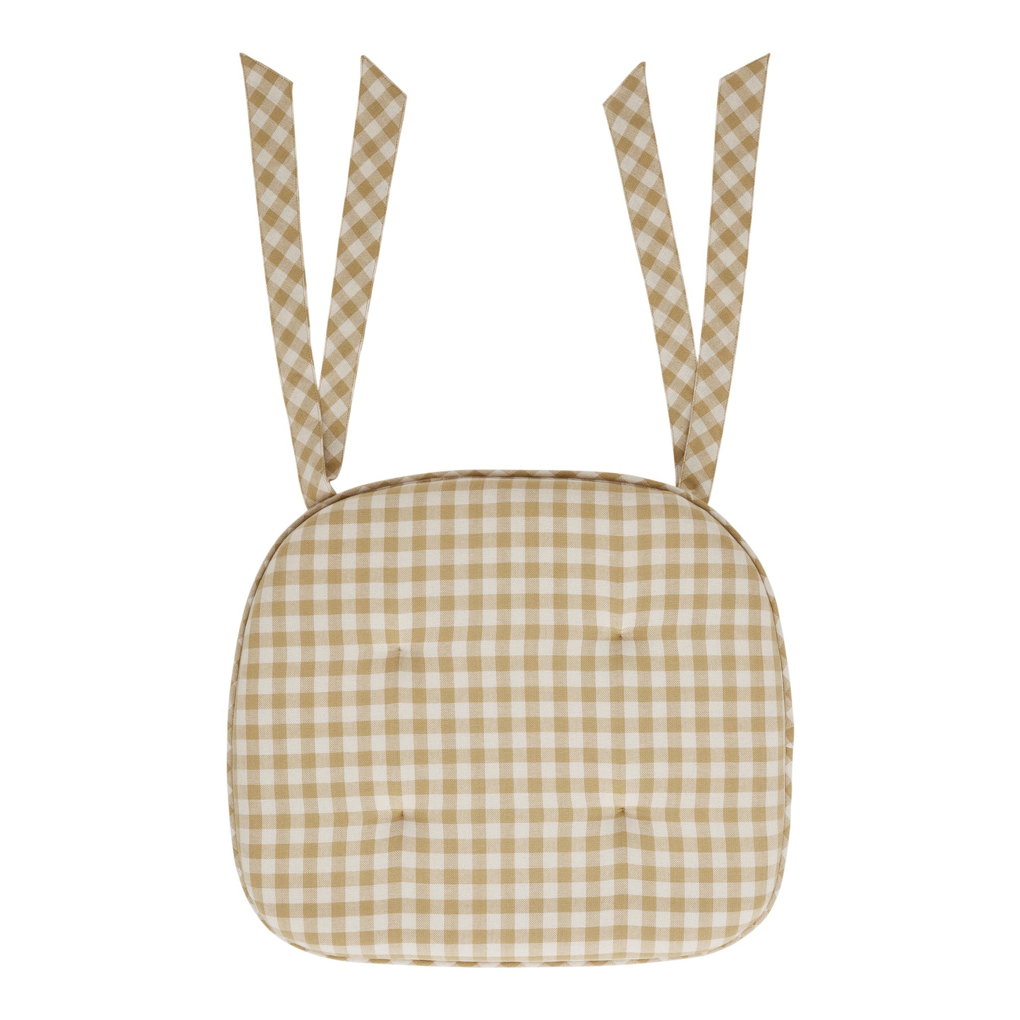 Golden Wheat Gingham Cotton Chair Pad - 15.5x17 Cushioned Seat Cushion - VHC Brands