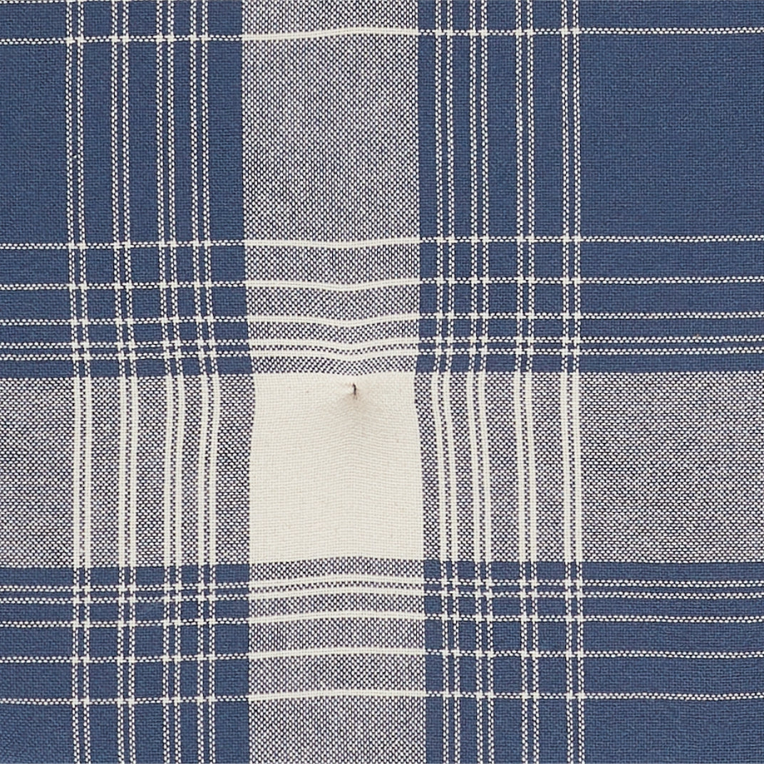 Colonial Blue Plaid Chair Pad with Ties - 15.5x17 Rustic Farmhouse Stuffed Seat Cushion