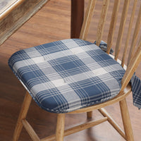 Colonial Blue Plaid Chair Pad with Ties - 15.5x17 Rustic Farmhouse Stuffed Seat Cushion