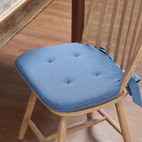 Medium Blue Solid Chambray Weave Cotton Chair Pad - 15.5x17 Cushioned Seat Cushion - VHC Brands