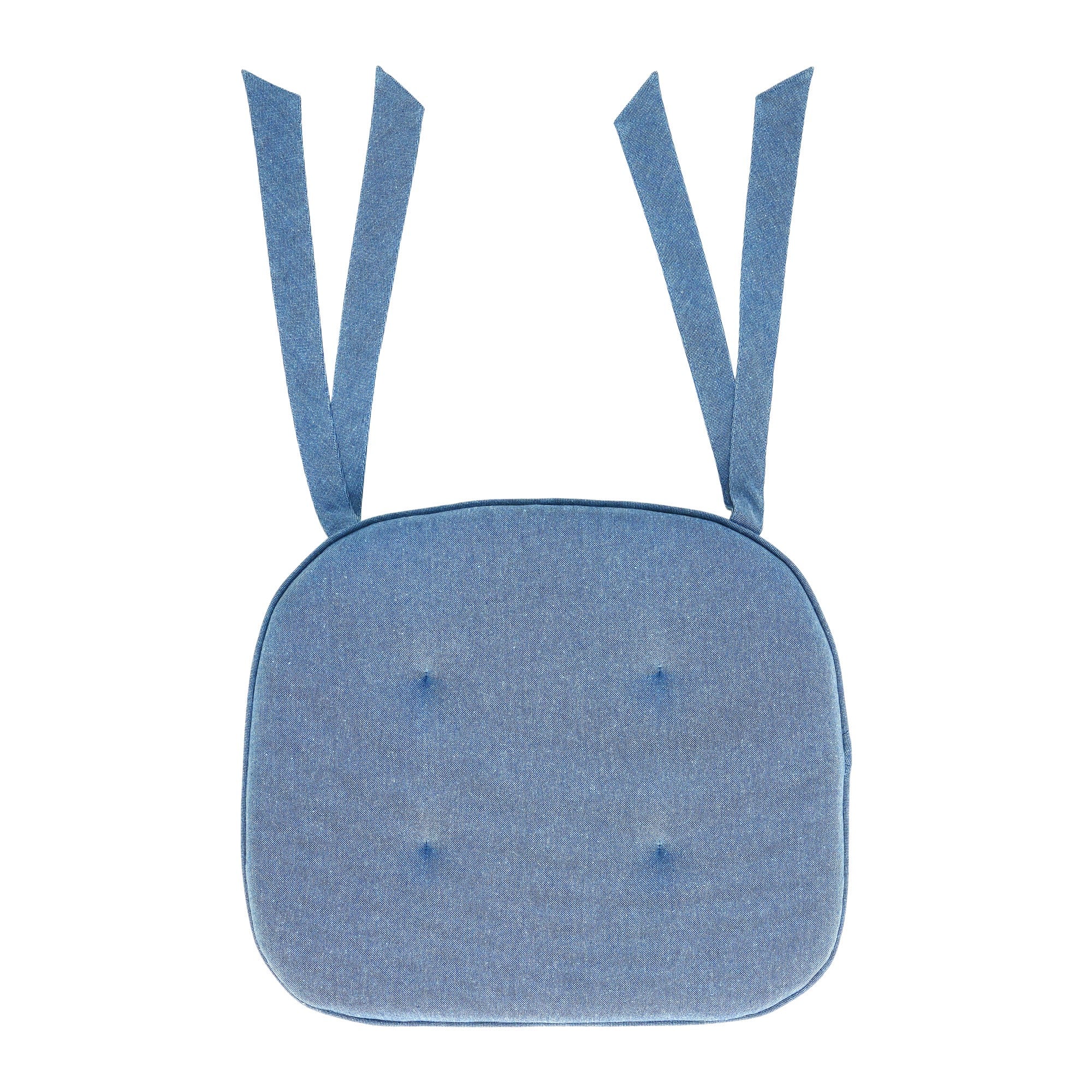 Medium Blue Solid Chambray Weave Cotton Chair Pad - 15.5x17 Cushioned Seat Cushion - VHC Brands