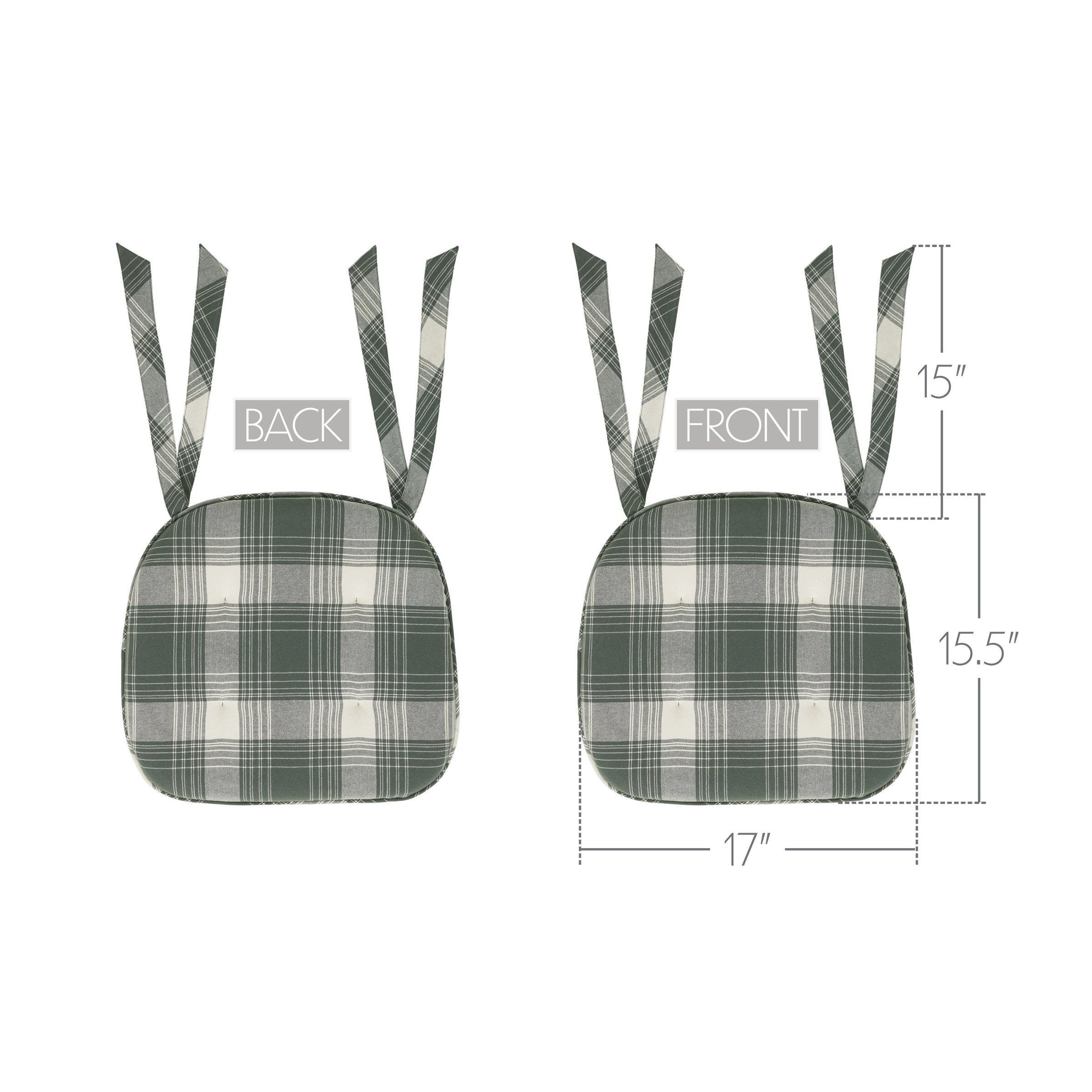 Deep Moss Green Plaid Cotton Chair Pad - 15.5x17 Cushioned Seat Cushion - VHC Brands