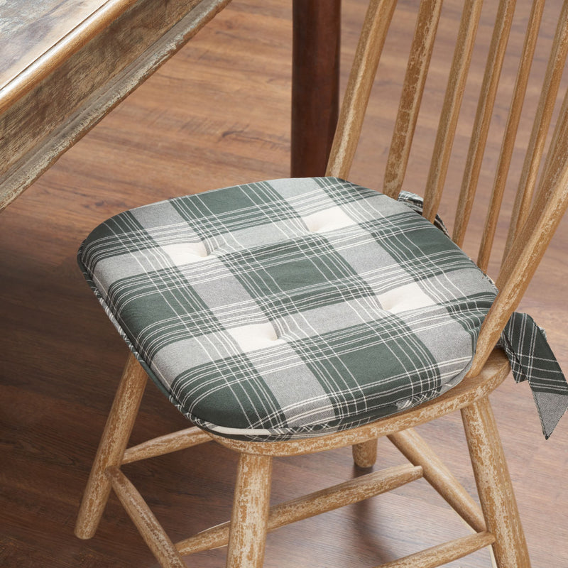 Deep Moss Green Plaid Cotton Chair Pad - 15.5x17 Cushioned Seat Cushion - VHC Brands