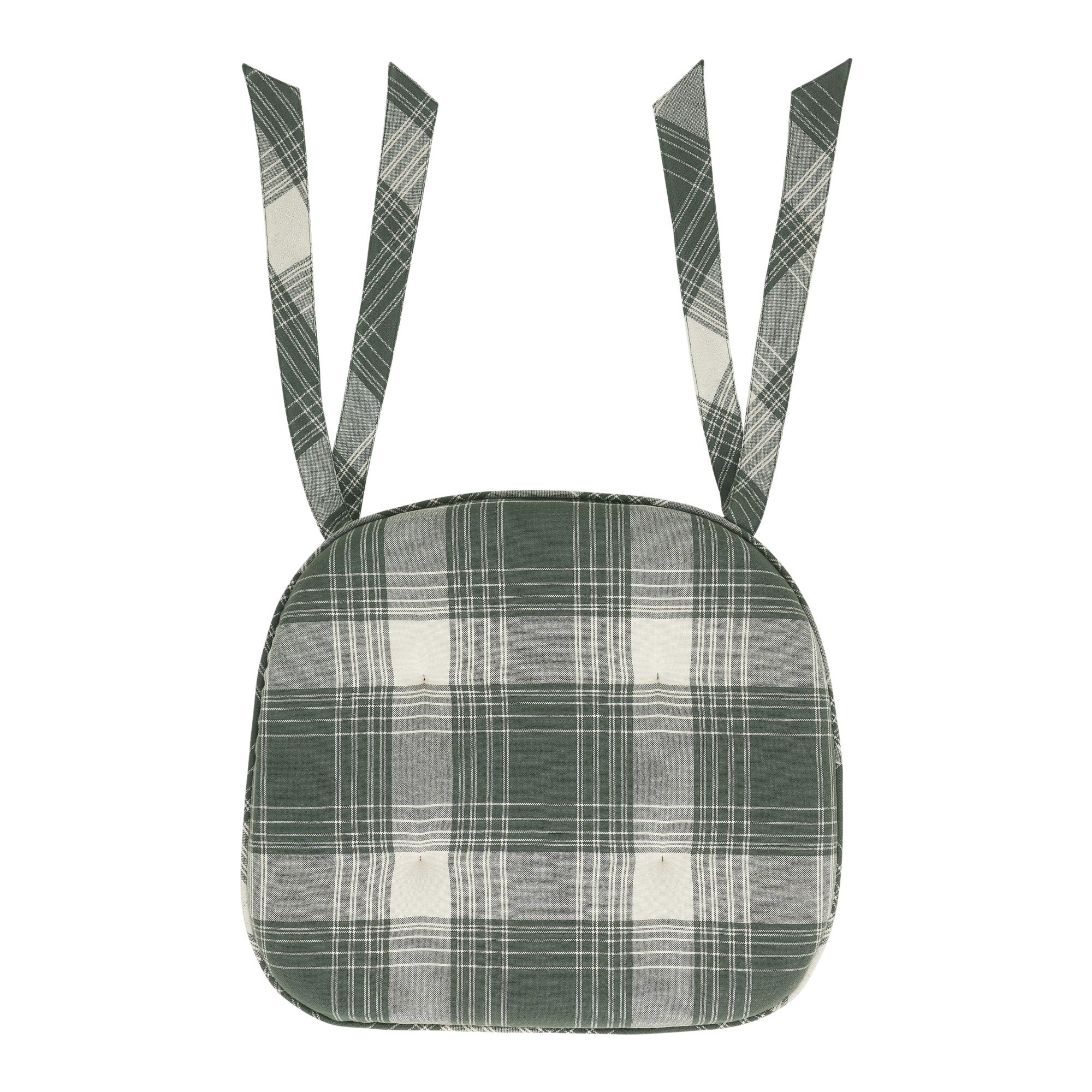 Deep Moss Green Plaid Cotton Chair Pad - 15.5x17 Cushioned Seat Cushion - VHC Brands