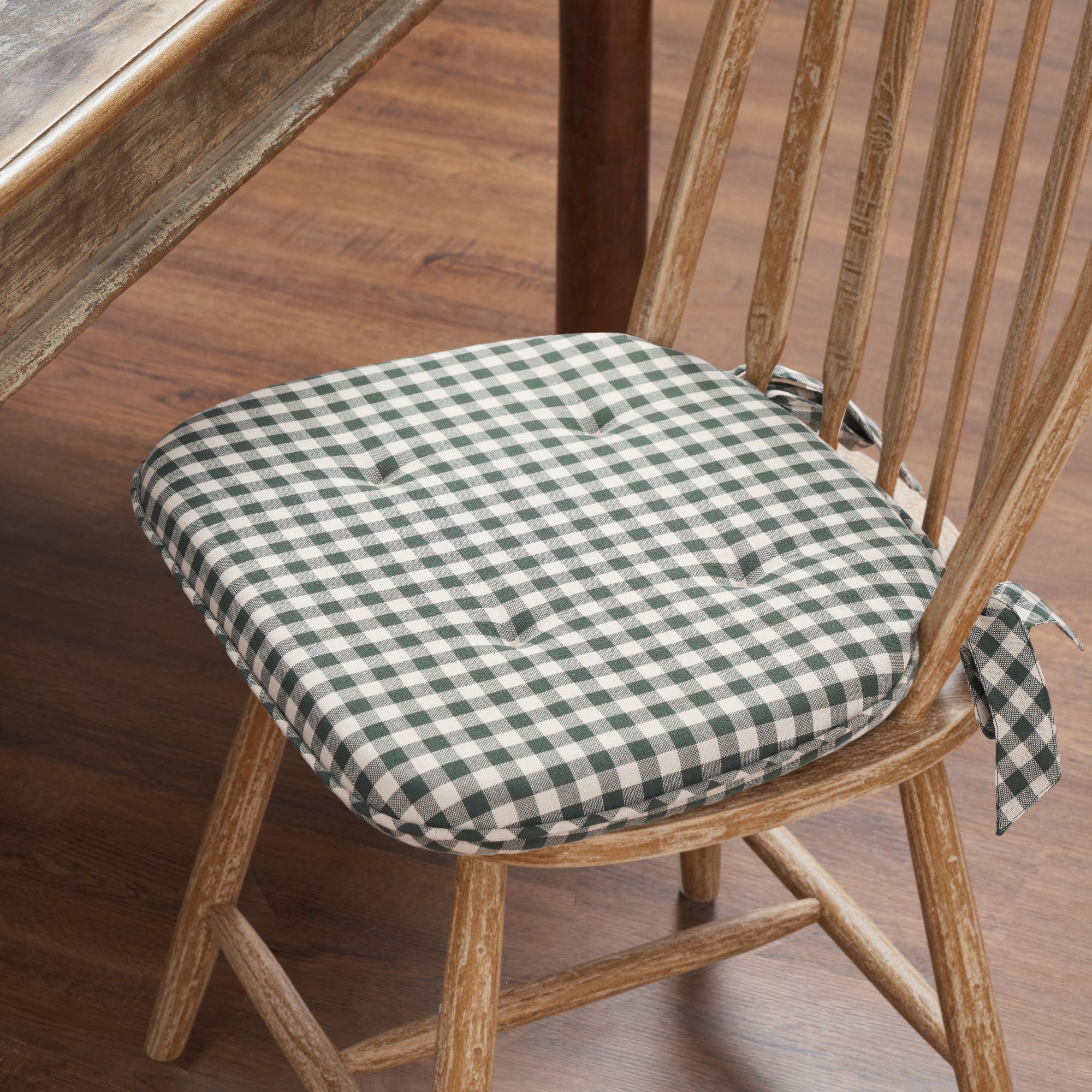Deep Moss Green Gingham Cotton Chair Pad - 15.5x17 Cushioned Seat Cushion - VHC Brands