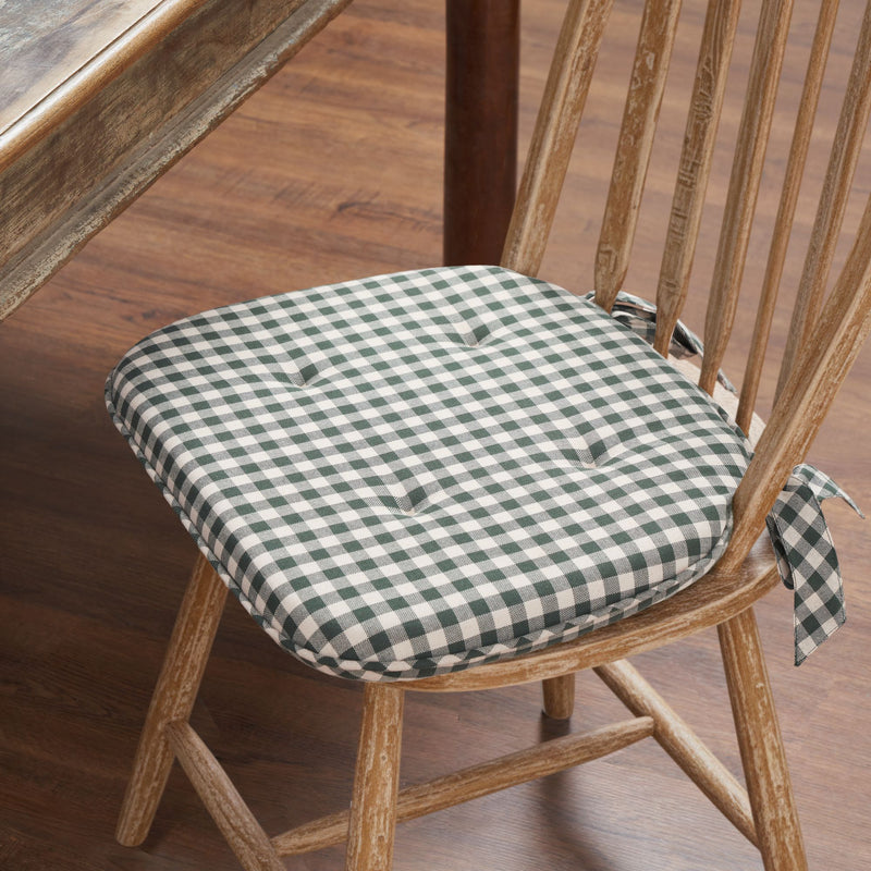 Deep Moss Green Gingham Cotton Chair Pad - 15.5x17 Cushioned Seat Cushion - VHC Brands