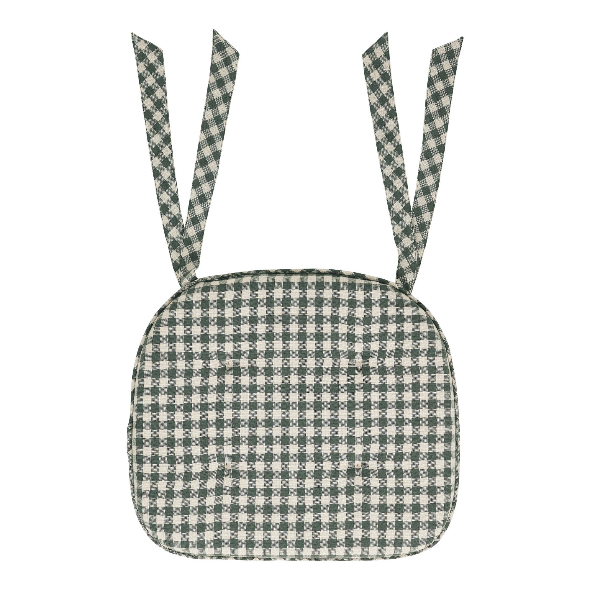 Deep Moss Green Gingham Cotton Chair Pad - 15.5x17 Cushioned Seat Cushion - VHC Brands