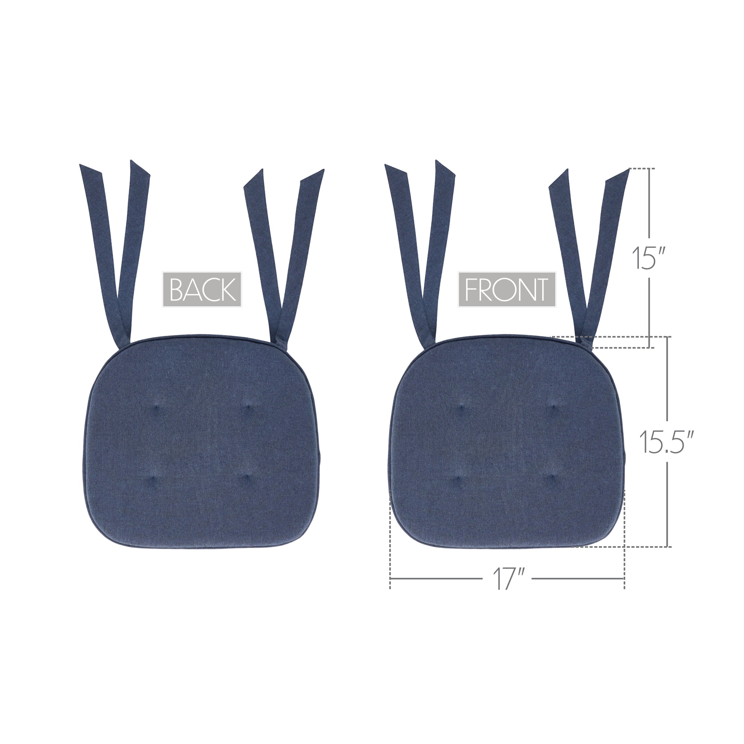 Vintage Indigo Blue Chambray Cotton Chair Pad - 15.5x17 Cushioned Seat Cushion - VHC Brands