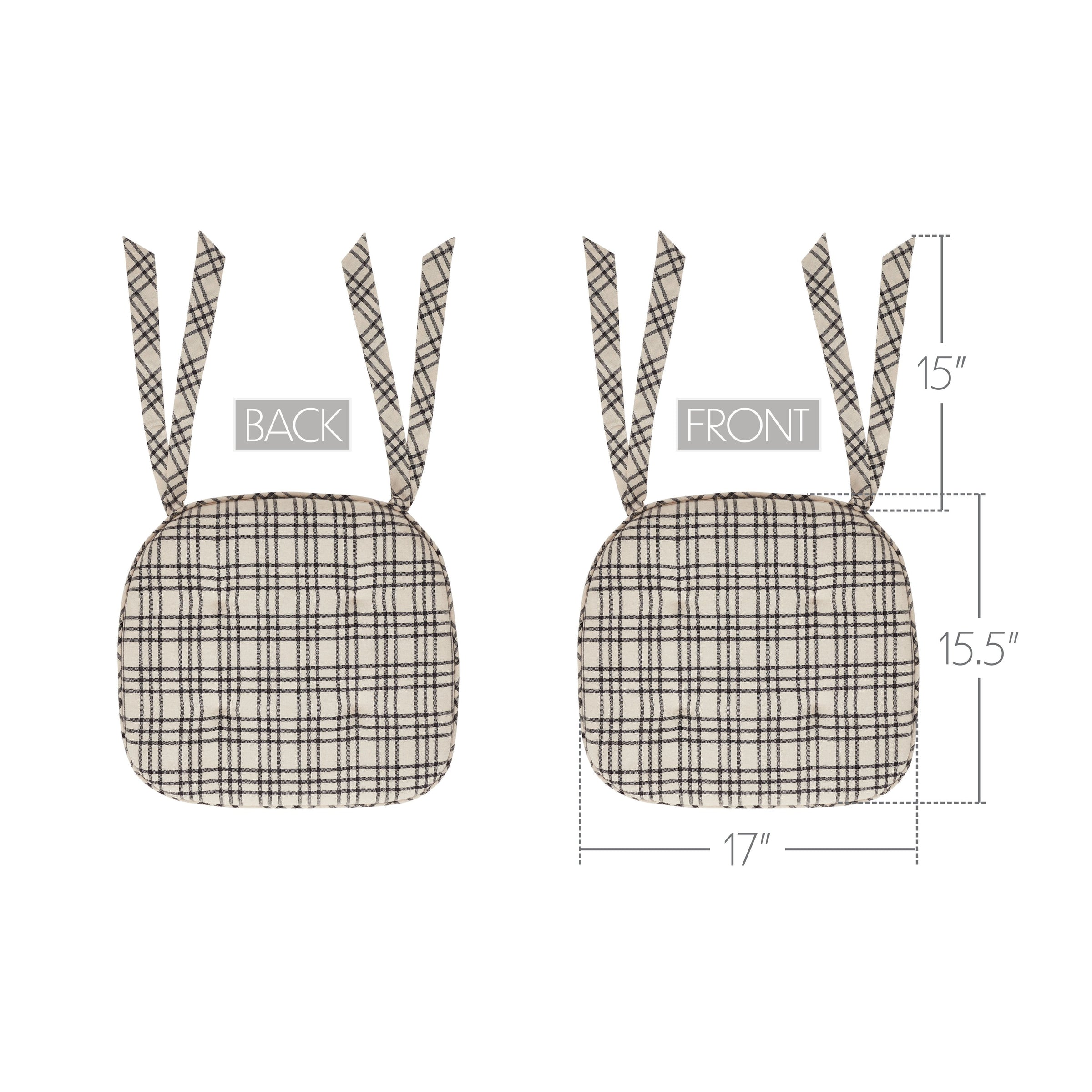 Linen & Black Plaid Cotton Chair Pad - 15.5x17 Cushioned Seat Cushion - VHC Brands