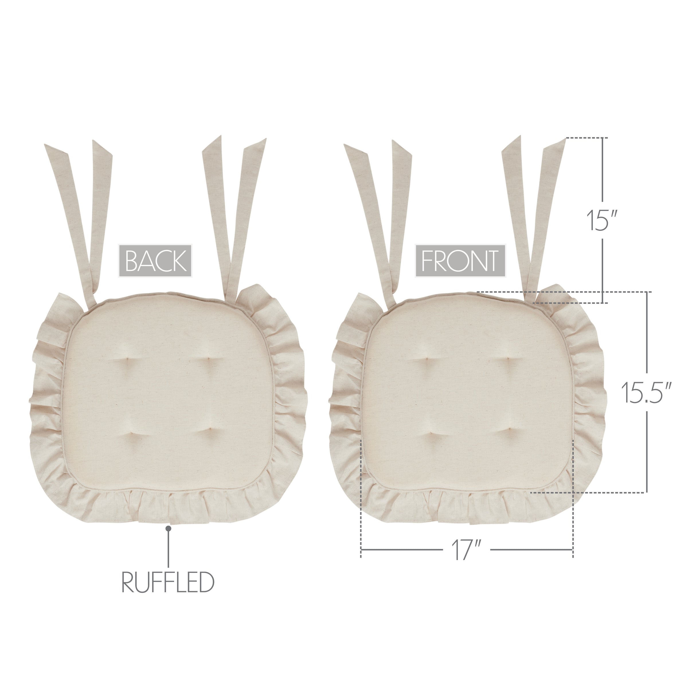 Simple Life Flax Natural Cotton Blend Chair Pad - 15.5x17 Cushioned Seat Cushion - VHC Brands