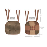 Crosswoods Patchwork Chair Pad - Rustic Tan, Green & Red Plaid - 15.5x17