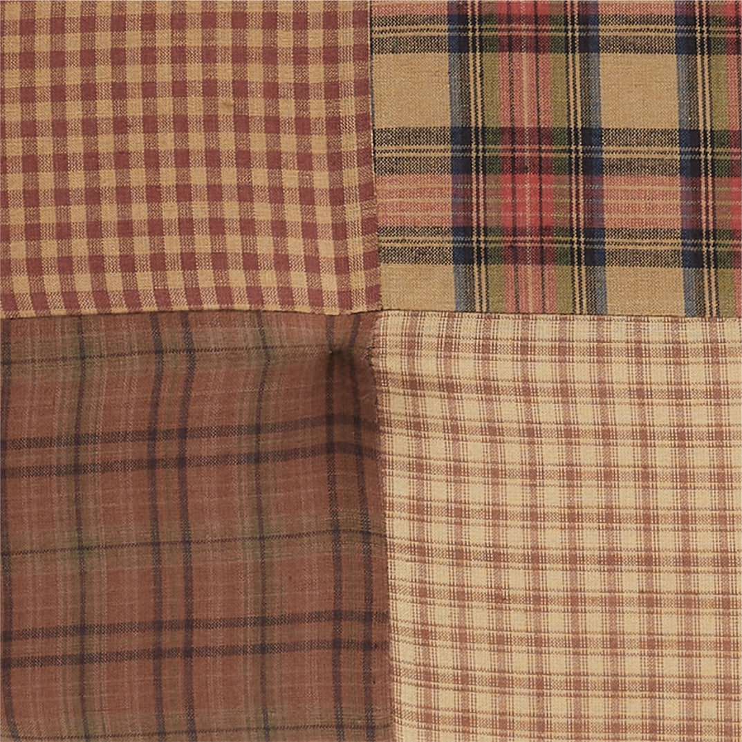 Crosswoods Patchwork Chair Pad - Rustic Tan, Green & Red Plaid - 15.5x17