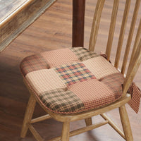 Crosswoods Patchwork Chair Pad - Rustic Tan, Green & Red Plaid - 15.5x17