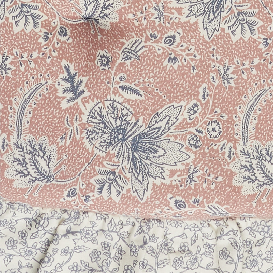 Kaila Blue Natural Pink Floral Cotton Chair Pad - 15.5x17 Cushioned Seat Cushion - VHC Brands