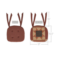 Maisie Burgundy Black Tan Check Patchwork Cotton Chair Pad - 15.5x17 Cushioned Seat Cushion - VHC Brands