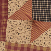 Maisie Burgundy Black Tan Check Patchwork Cotton Chair Pad - 15.5x17 Cushioned Seat Cushion - VHC Brands