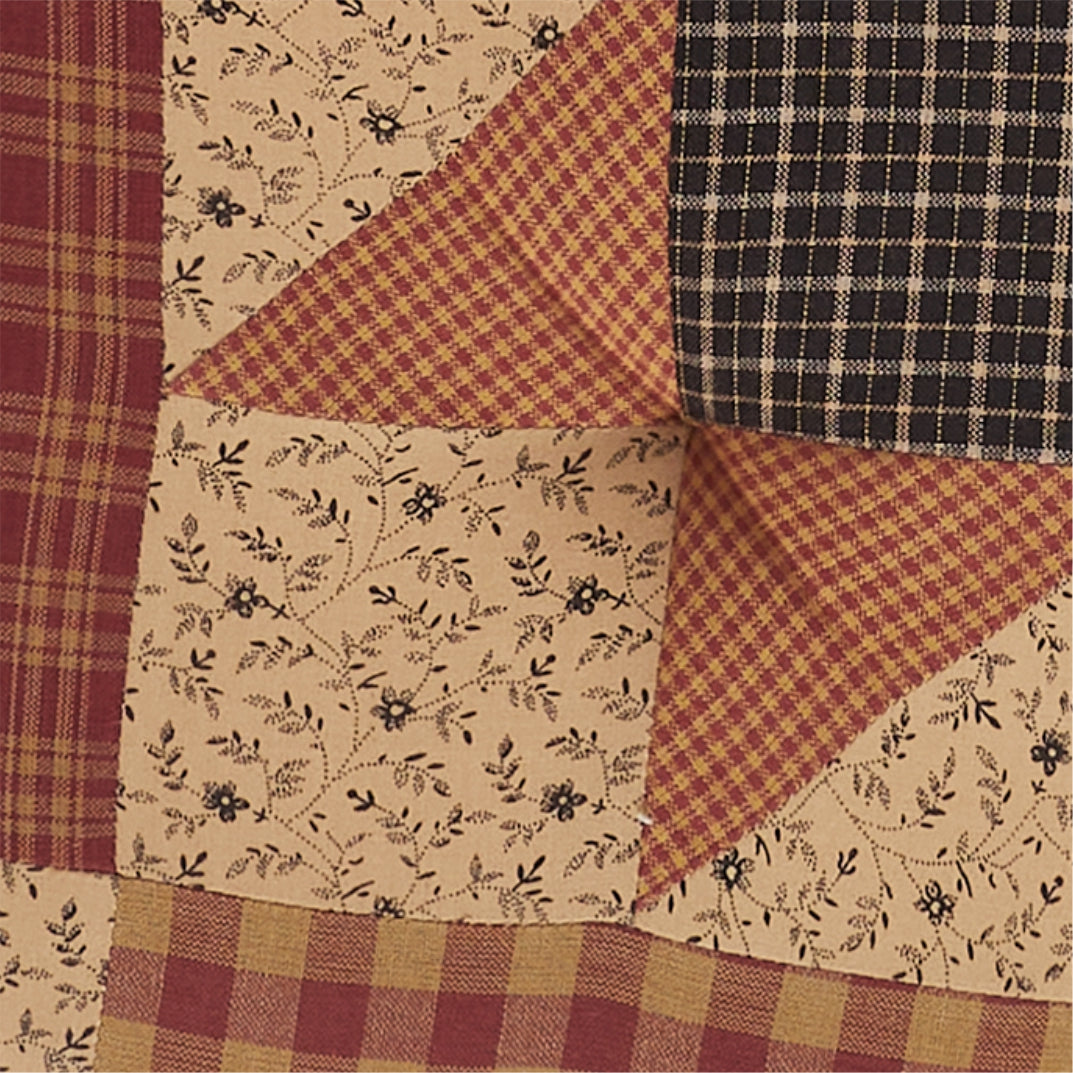 Maisie Burgundy Black Tan Check Patchwork Cotton Chair Pad - 15.5x17 Cushioned Seat Cushion - VHC Brands