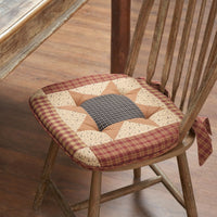 Maisie Burgundy Black Tan Check Patchwork Cotton Chair Pad - 15.5x17 Cushioned Seat Cushion - VHC Brands