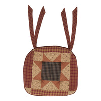 Maisie Burgundy Black Tan Check Patchwork Cotton Chair Pad - 15.5x17 Cushioned Seat Cushion - VHC Brands