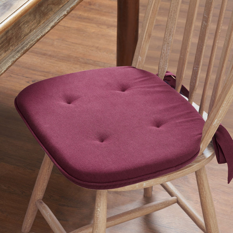 Cranberry Red Solid Chair Pad with Ties - 15.5x17 Farmhouse Cottage Stuffed Seat Cushion