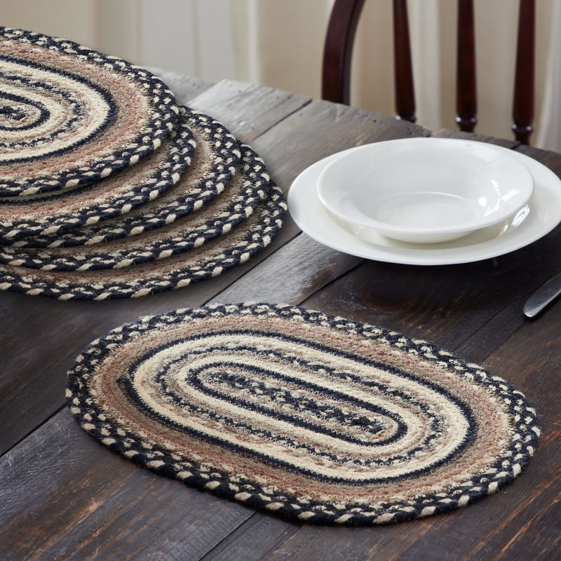 Sawyer Mill Charcoal Creme Jute Oval Placemat Set of 6 10x15