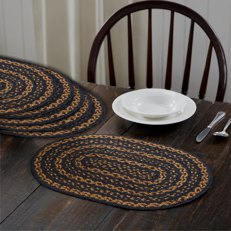 Black & Tan Jute Oval Placemat Set of 6 12x18