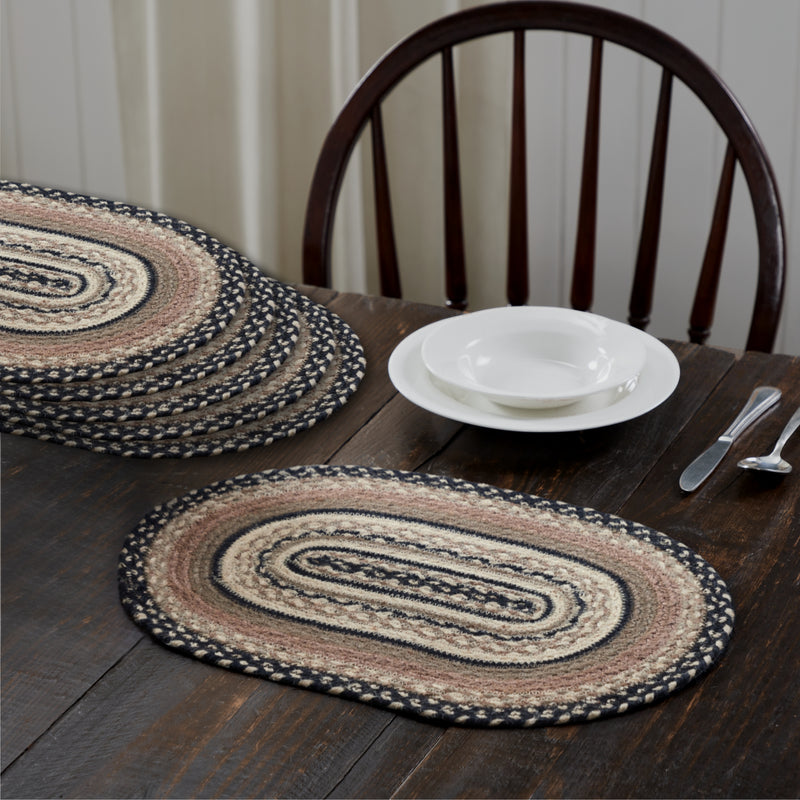 Sawyer Mill Charcoal Creme Jute Oval Placemat Set of 6 12x18