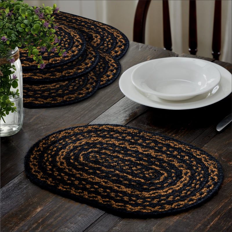 Black & Tan Jute Oval Placemat Set of 6 10x15