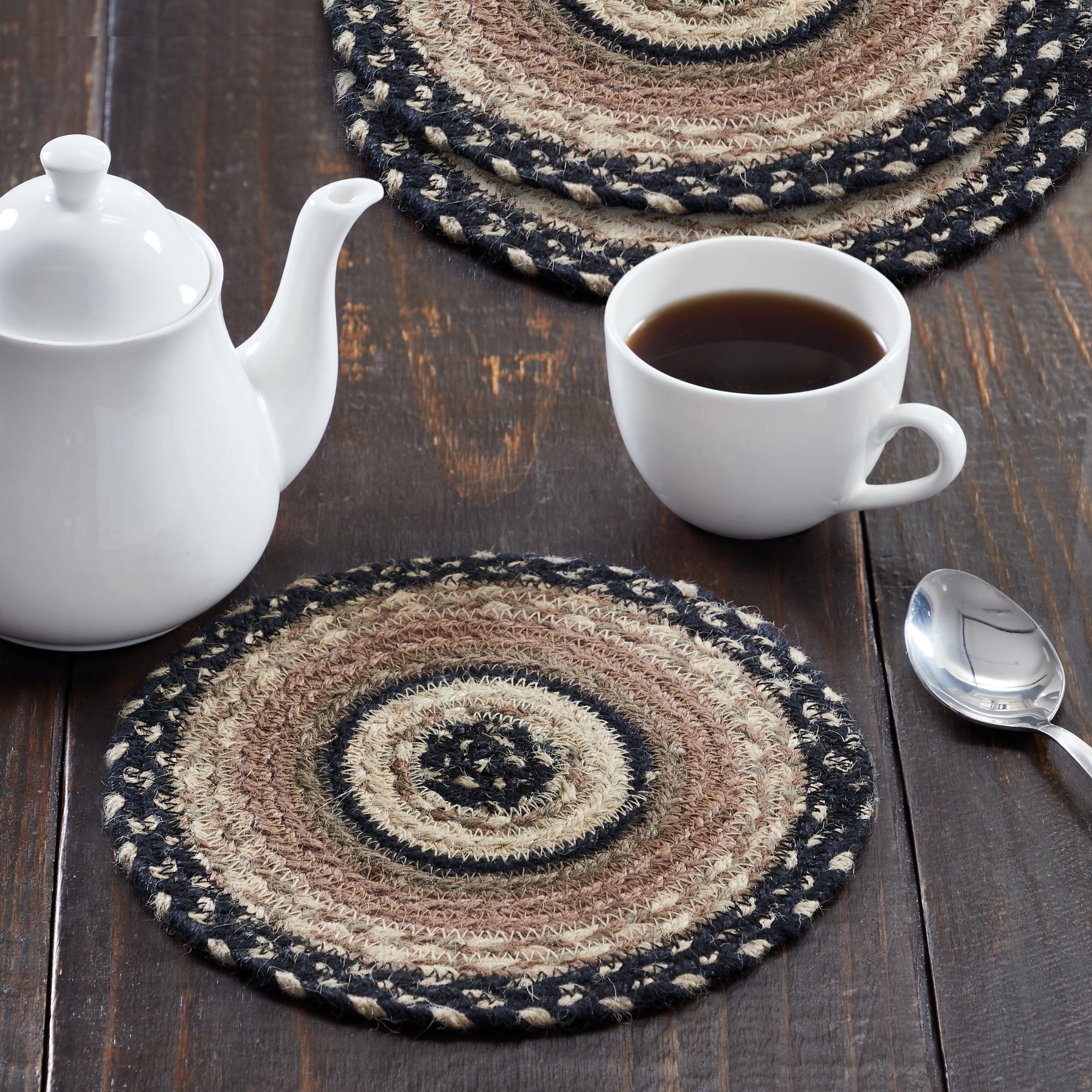 Sawyer Mill Charcoal Creme Jute Trivet 8 Set of 3