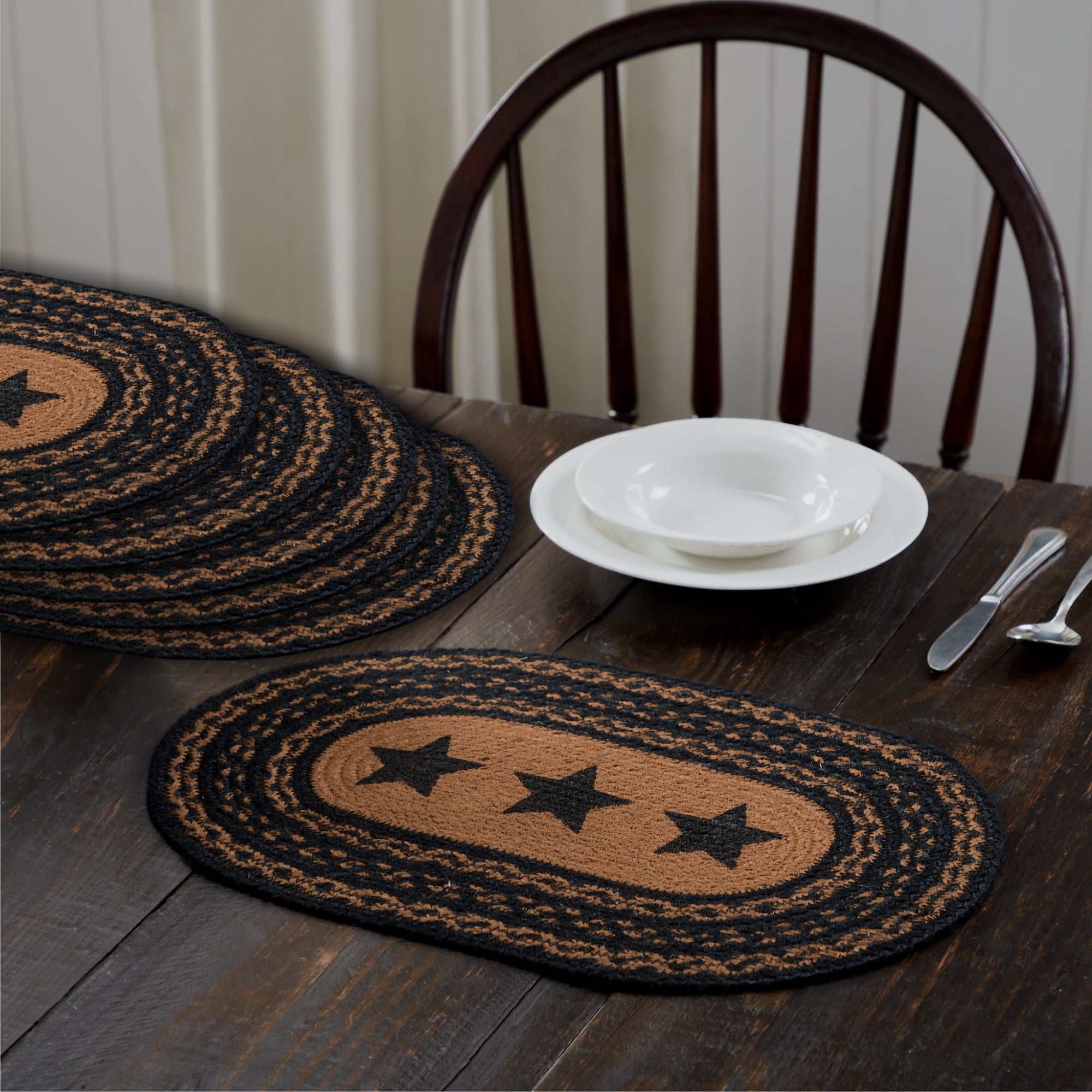 Farmhouse Jute Placemat Stencil Stars Set of 6 10x15