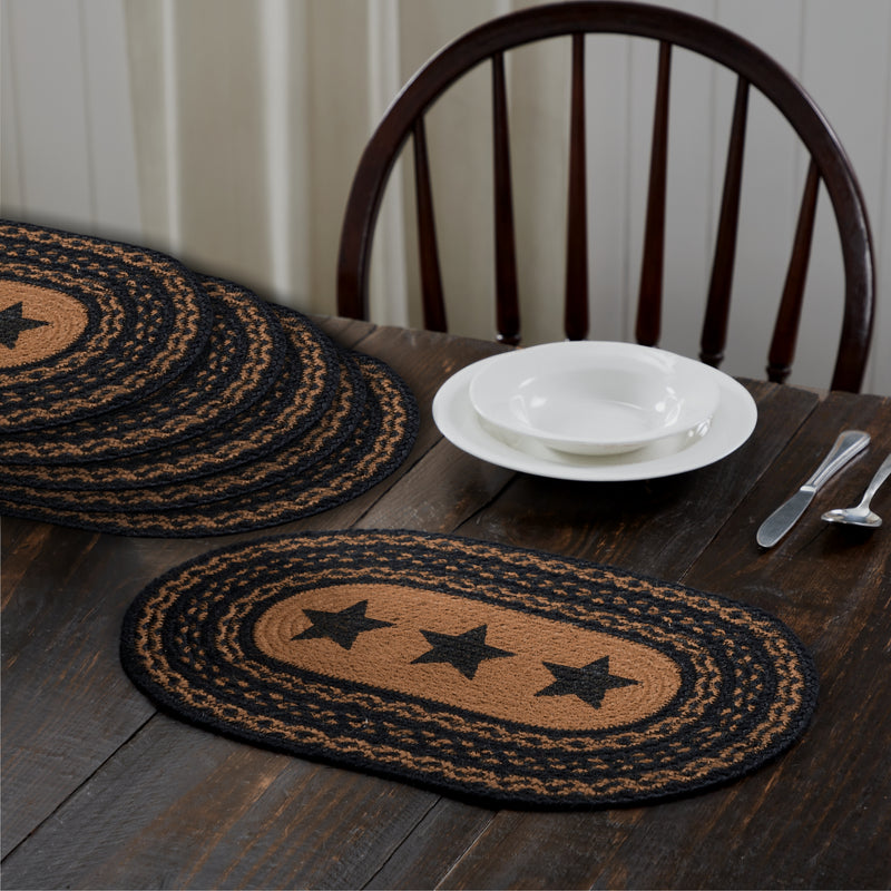 Farmhouse Jute Placemat Stencil Stars Set of 6 10x15