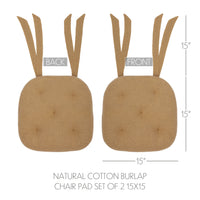 Natural Cotton Burlap Chair Pad Set of 2 15x15