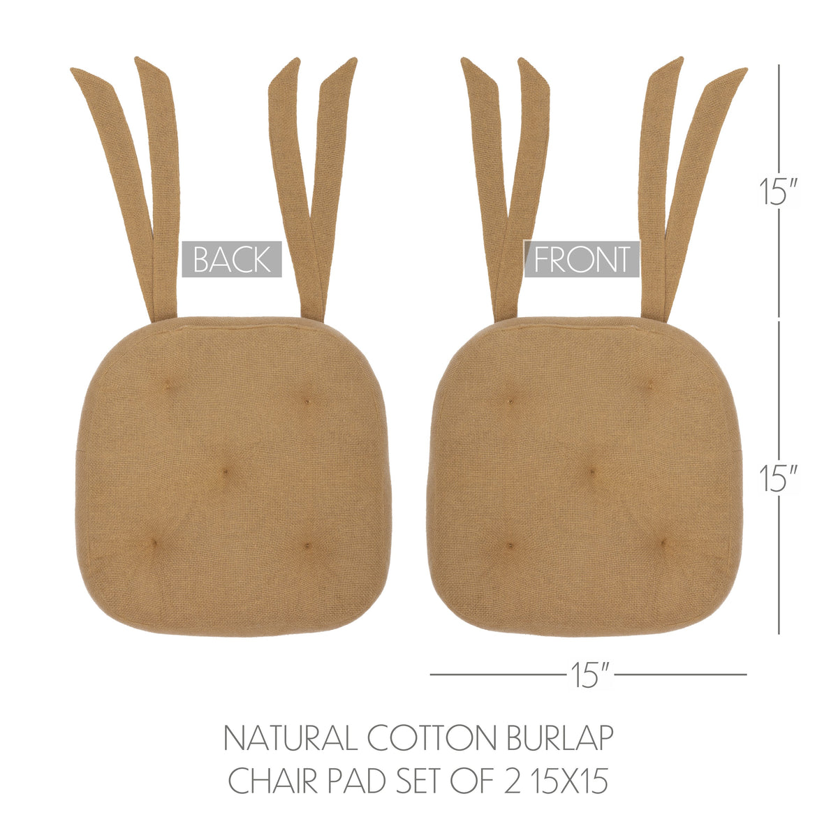 Natural Cotton Burlap Chair Pad Set of 2 15x15