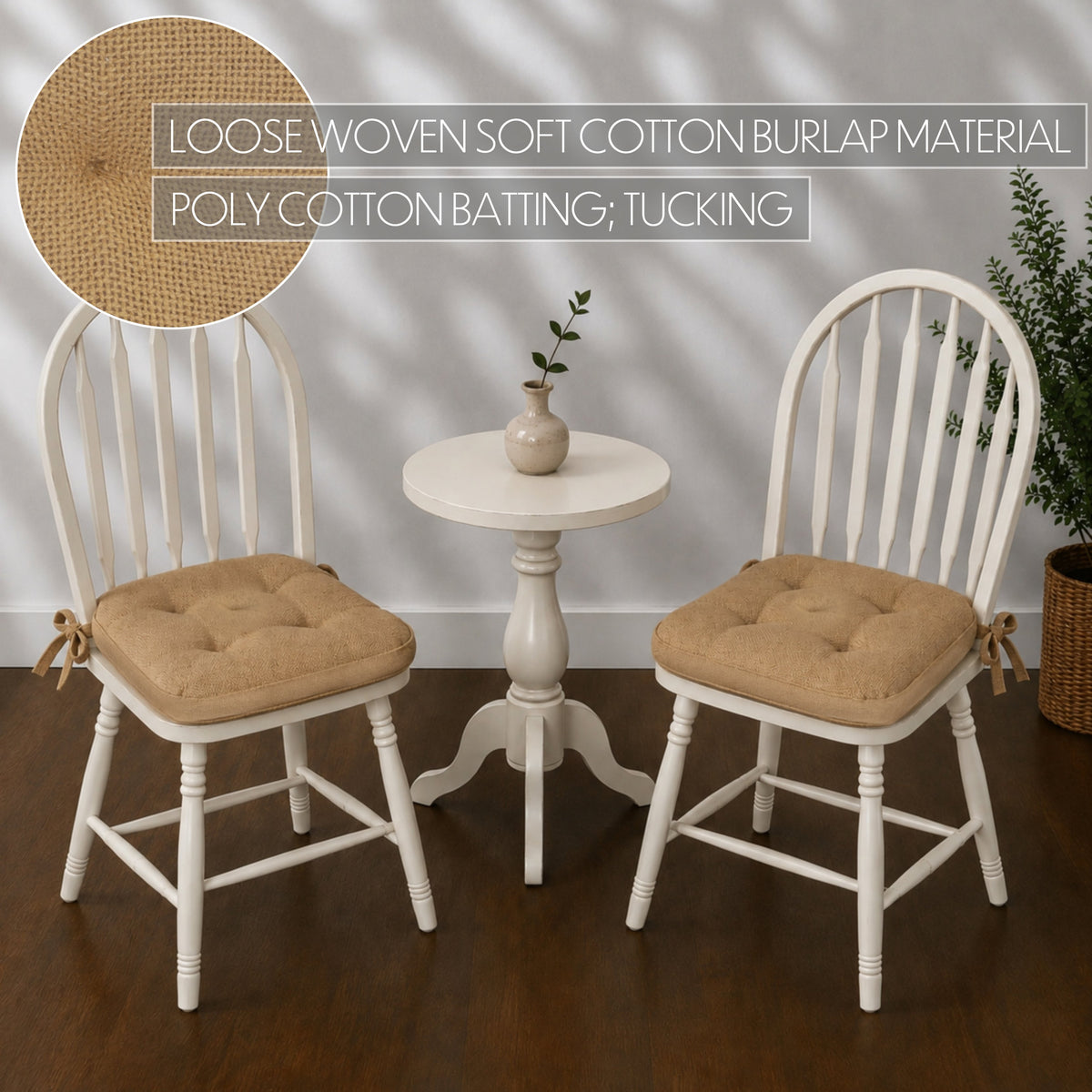 Natural Cotton Burlap Chair Pad Set of 2 15x15