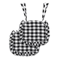 Annie Black White Buffalo Check Chair Pad Set of 2 15.5x17