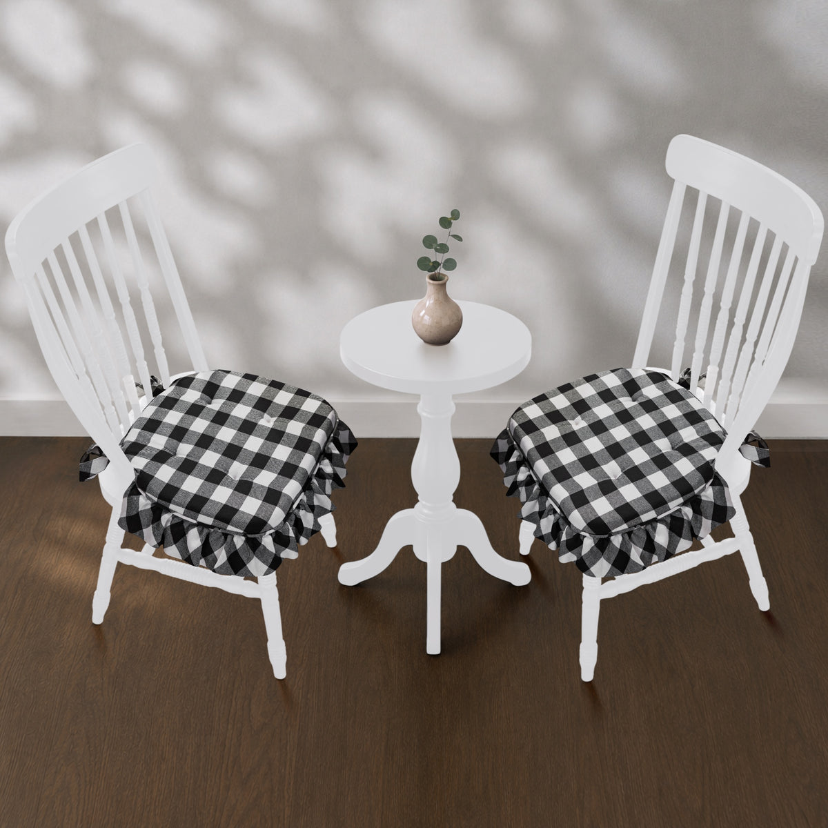 Annie Black White Buffalo Check Chair Pad Set of 2 15.5x17
