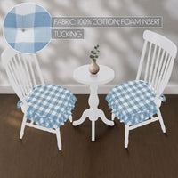 Annie Blue White Ruffled Check Chair Pad Set of 2 15.5x17