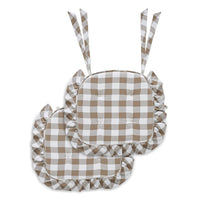 Annie Portabella Tan Buff Check Chair Pad Set of 2 15.5x17