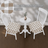 Annie Portabella Tan Buff Check Chair Pad Set of 2 15.5x17