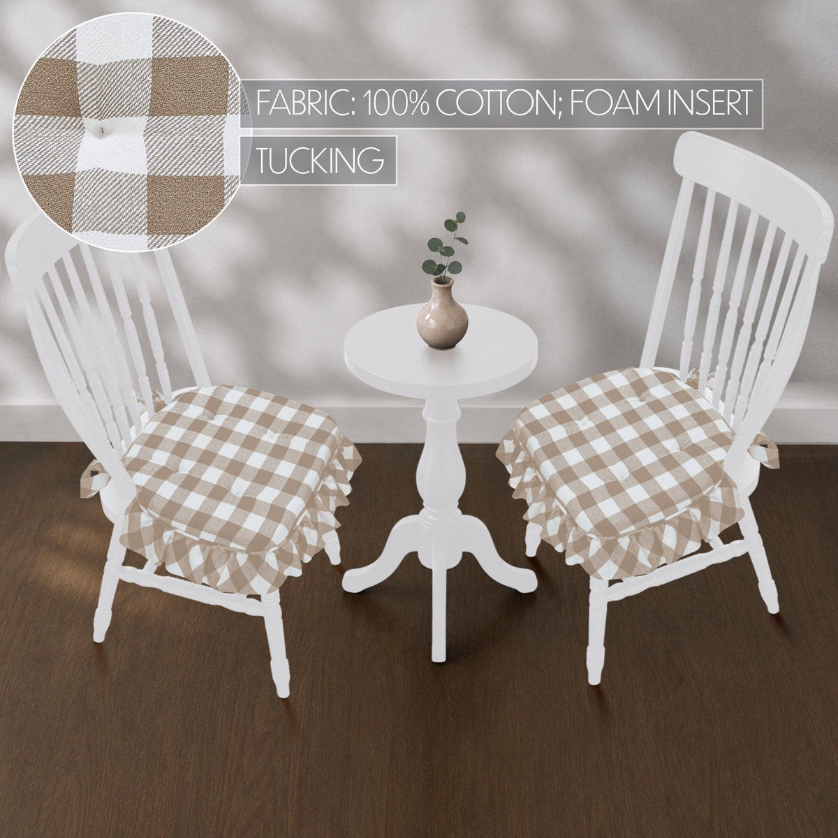 Annie Portabella Tan Buff Check Chair Pad Set of 2 15.5x17