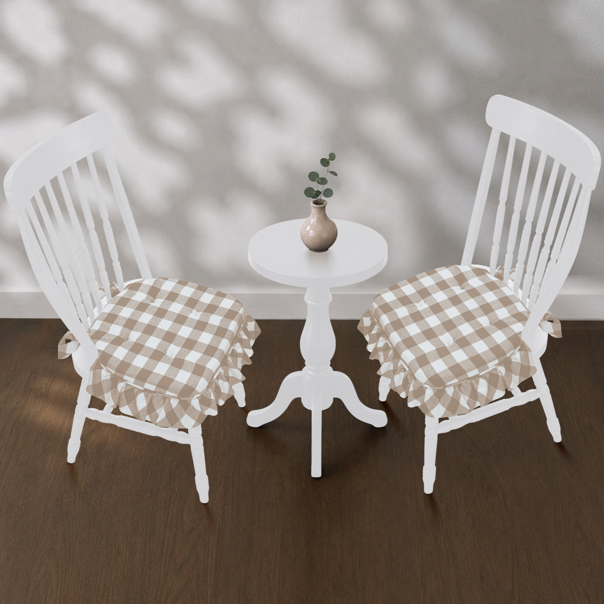 Annie Portabella Tan Buff Check Chair Pad Set of 2 15.5x17