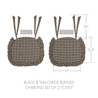Black & Tan Check Ruffled Chair Pad Set of 2 15.5x17